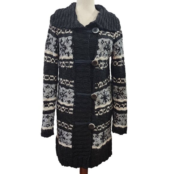 Cocogió Wool Alpaca Blend Knit Cardigan Sweater Size M Black White Made in Italy - Picture 5 of 12